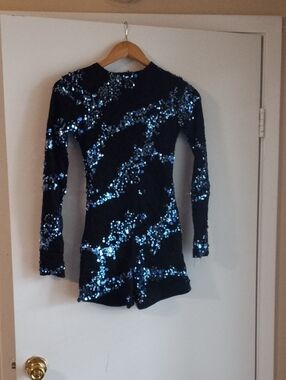 Kids Blue Sequin Long-Sleeve Jumpsuit
